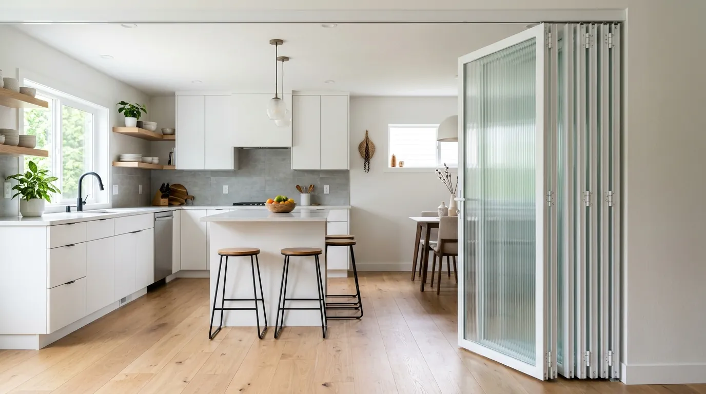 Алюминиевые входные двери гармошка в интерьере, фото 9